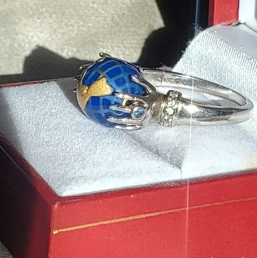 Jade Sapphire White Zircon Platinum Plated Sterling Silver Ring Size 8